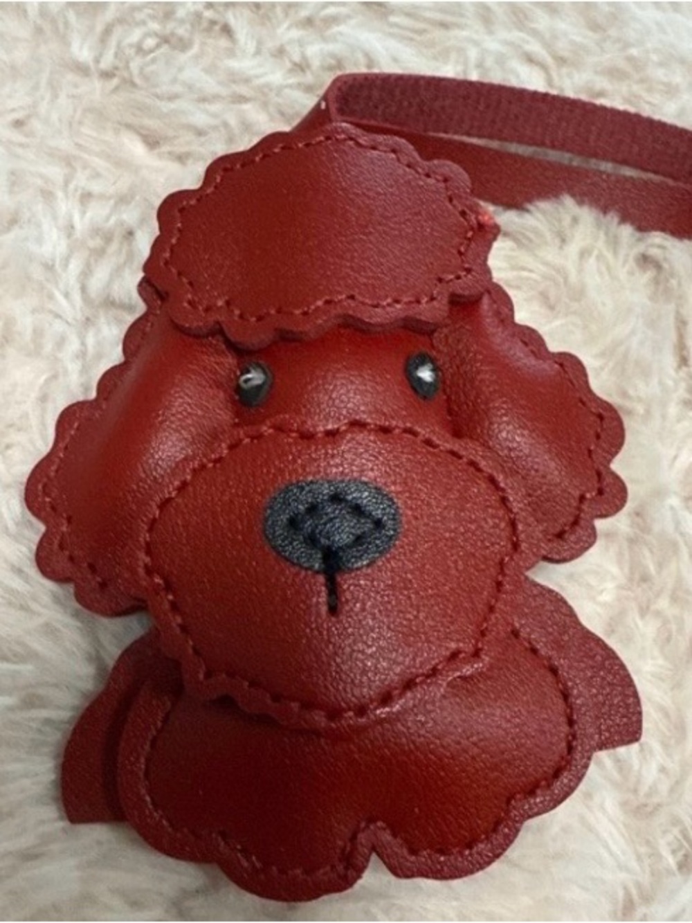 Red Faux Leather Poodle Bag Charm with Black Details-Girlcore Animal Lover-NWOT